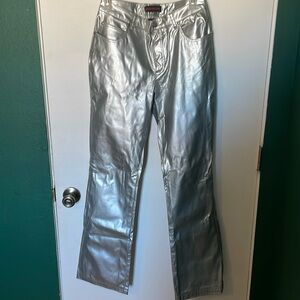 Y2K metallic silver flare pants